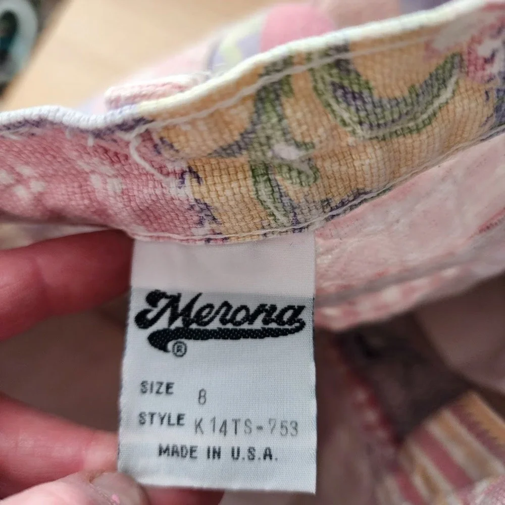 MERONA VINTAGE Patchwork Floral Plaid Shorts Cottagecore‎ Girls 8 Made In USA